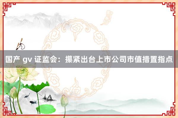 国产 gv 证监会：攥紧出台上市公司市值措置指点