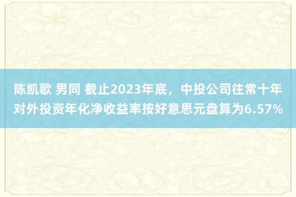 陈凯歌 男同 截止2023年底，中投公司往常十年对外投资年化净收益率按好意思元盘算为6.57%