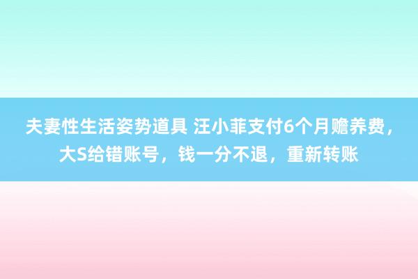 夫妻性生活姿势道具 汪小菲支付6个月赡养费，大S给错账号，钱一分不退，重新转账