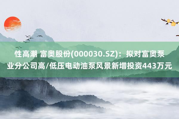 性高潮 富奥股份(000030.SZ)：拟对富奥泵业分公司高/低压电动油泵风景新增投资443万元