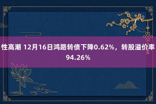 性高潮 12月16日鸿路转债下降0.62%，转股溢价率94.26%