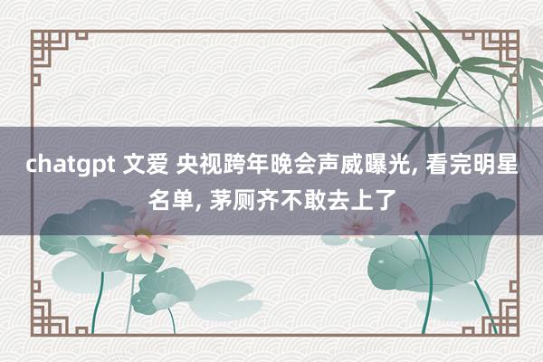 chatgpt 文爱 央视跨年晚会声威曝光， 看完明星名单， 茅厕齐不敢去上了