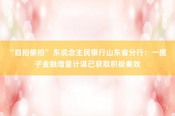 “自拍偷拍” 东说念主民银行山东省分行：一揽子金融增量计谋已获取积极奏效