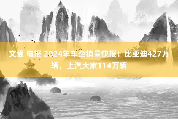 文爱 电报 2024年车企销量快报！比亚迪427万辆，上汽大家114万辆